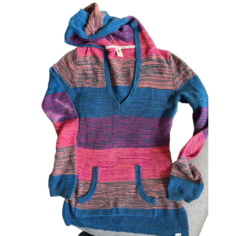 Roxy size medium sweater Hooded Multi Colored Long Sleeve Pocket women's summer